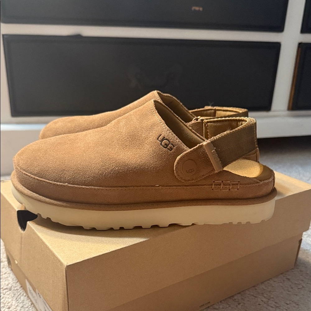 UGG Chestnut Suede Slip-On Clogs